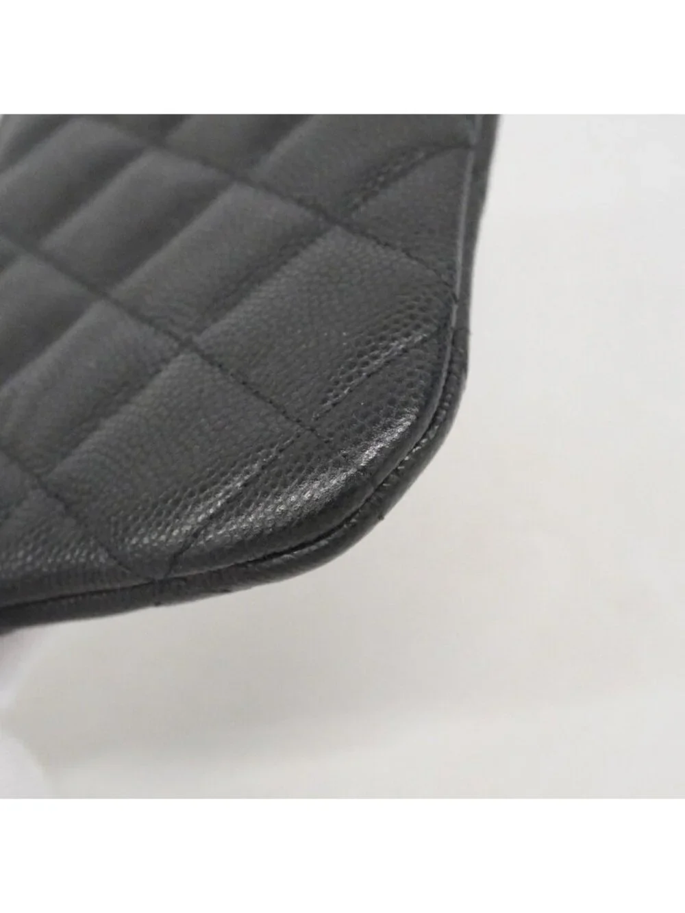 Chanel Pouch Quilted Caviar Leather Black Silver